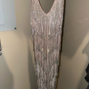 Elegant Silver Sequin Mini Dress